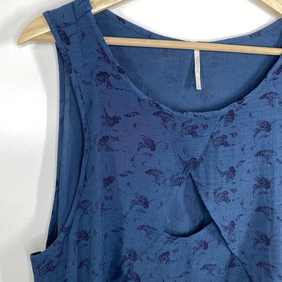Free People Look Through Cut Out Blue Printed Tank Top Women's Size Large L - Picture 5 of 9